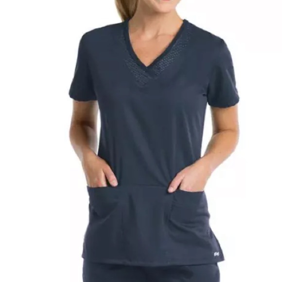 Grey's Anatomy Tops - Grey's Anatomy Active Scrubs 3 Pockets Tonal Emboss Inset V-Neck Top #286N